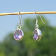 Boucles d'oreilles ovales argent lisse et pierre Améthyste Boucles d'oreilles ovales argent lisse et pierre Améthyste