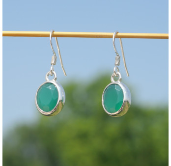 Boucles d'oreilles ovales argent lisse et pierre Agate verte