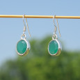Boucles d'oreilles ovales argent lisse et pierre Agate verte