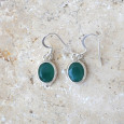 Boucles d'oreilles ovales argent lisse et pierre Agate verte