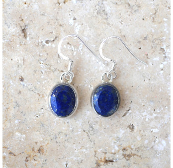 Boucles d'oreilles ovales argent lisse et pierre Lapis lazuli