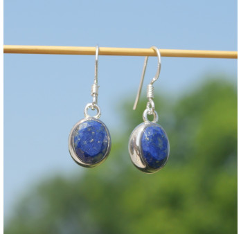 Boucles d'oreilles ovales argent lisse et pierre Lapis lazuli