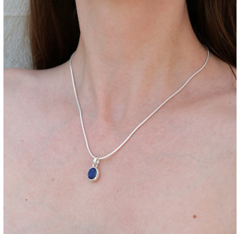 Pendentif ovale argent lisse et pierre Lapis lazuli