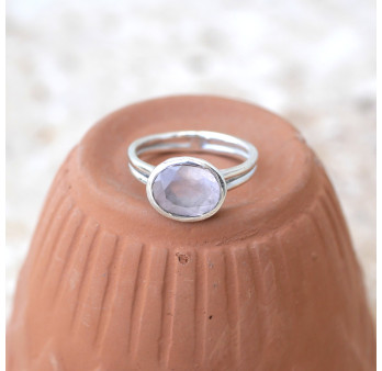 Bague fine argent ajouré et pierre Quartz rose haute T56