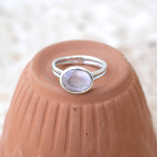 Bague fine argent ajouré et pierre Quartz rose haute T56