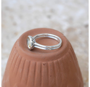 Bague fine argent ajouré et pierre Citrine haute T61