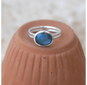 Bague fine argent ajouré et pierre Labradorite haute T58