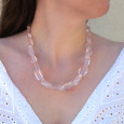 Gros collier pierres irrégulières en Quartz rose