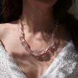 Gros collier pierres irrégulières en Quartz rose