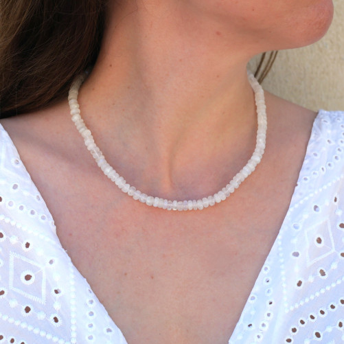 Collier pierres roues lisses en Pierre de lune