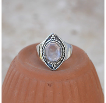 Anneau pointes argent et pierre Quartz rose T53/56
