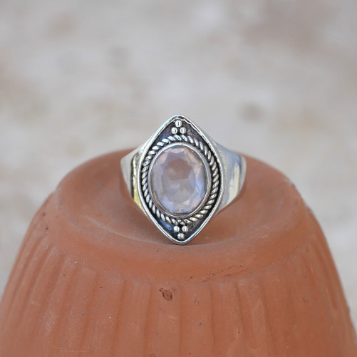 Anneau pointes argent et pierre Quartz rose T53/56