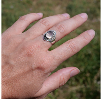 Anneau pointes argent et pierre Quartz rose T53/56
