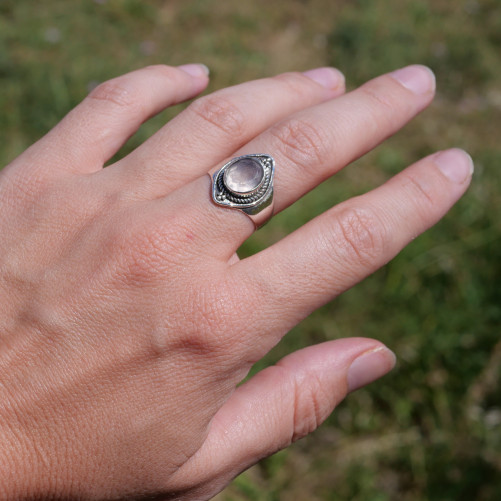 Anneau pointes argent et pierre Quartz rose T53/56