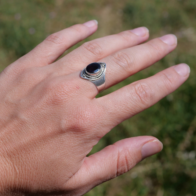 Anneau pointes argent et pierre Grenat T53/56