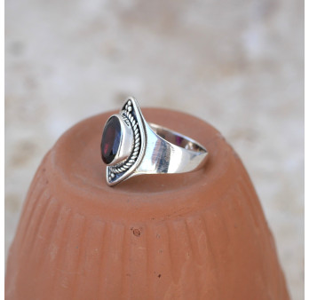 Anneau pointes argent et pierre Grenat T53/56