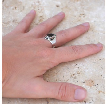 Anneau pointes argent et pierre Grenat T53/56