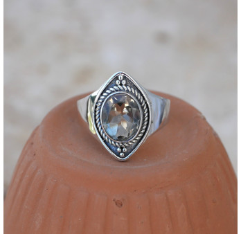 Anneau pointes argent et pierre Prasiolite T54/59