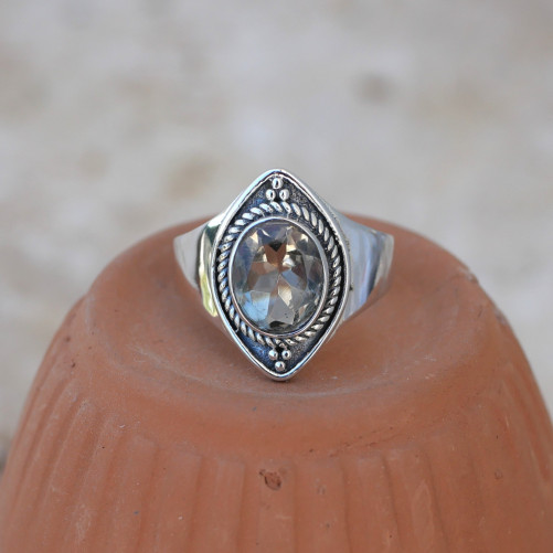 Anneau pointes argent et pierre Prasiolite T54/59