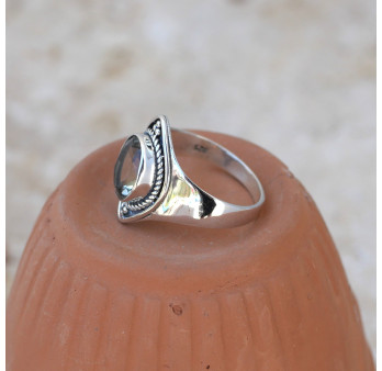Anneau pointes argent et pierre Prasiolite T54/59