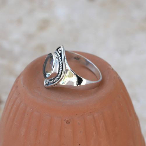 Anneau pointes argent et pierre Prasiolite T54/59
