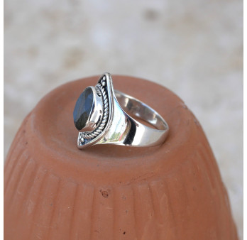 Anneau pointes argent et pierre Labradorite T54