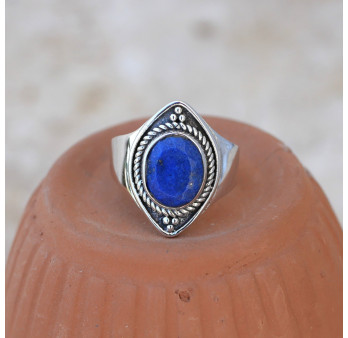 Anneau pointes argent et pierre Lapis lazuli T54