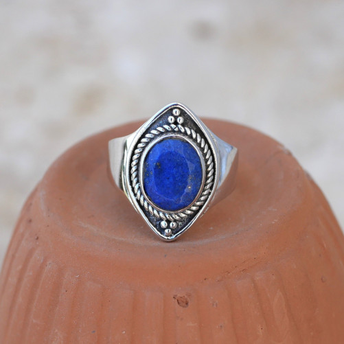 Anneau pointes argent et pierre Lapis lazuli T54