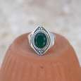 Anneau pointes argent et pierre Agate verte T53