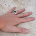 Anneau pointes argent et pierre Agate verte T53