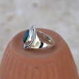 Anneau pointes argent et pierre Agate verte T53