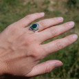 Anneau pointes argent et pierre Agate verte T53