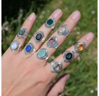 Anneau pointes argent et pierre Améthyste T51/56