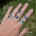 Anneau argent martelé et petite pierre Agate verte T57