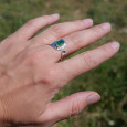 Anneau argent martelé et petite pierre Agate verte T57