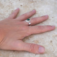 Anneau argent martelé et petite pierre Agate verte T57