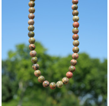 Collier boules Homme pierres Jaspe unakite