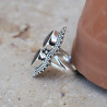 Longue bague 2 pierres Grenat gouttes et argent ciselé T52