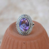 Bague en argent ciselé et pierre ovale Améthyste T56