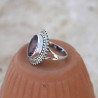 Bague en argent ciselé et pierre ovale Améthyste T56