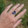 Bague en argent ciselé et pierre ovale Améthyste T56