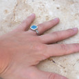 Bague pierre carrée en Calcédoine et argent tressé T55