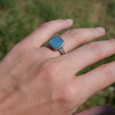 Bague pierre carrée en Calcédoine et argent tressé T55