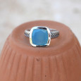 Bague pierre carrée en Calcédoine et argent tressé T55