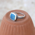 Bague pierre carrée en Calcédoine et argent tressé T55