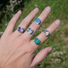Bague pierre carrée en Agate verte et argent tressé T60