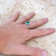Bague pierre carrée en Agate verte et argent tressé T60