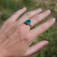 Bague pierre carrée en Agate verte et argent tressé T60
