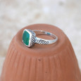 Bague pierre carrée en Agate verte et argent tressé T60