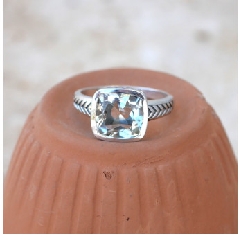 Bague pierre carrée en Prasiolite et argent tressé T60